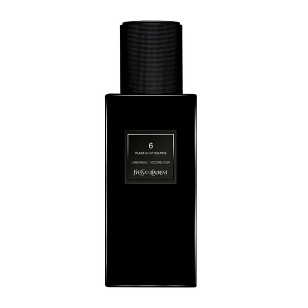 6 place Saint Sulpice A black bottle of Yves Saint Laurent fragrance labeled '6 place Saint Sulpice'.