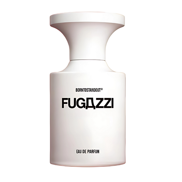 FUGAZZI BORNTOSTANDOUT Fugazzi eau de parfum bottle on a white background