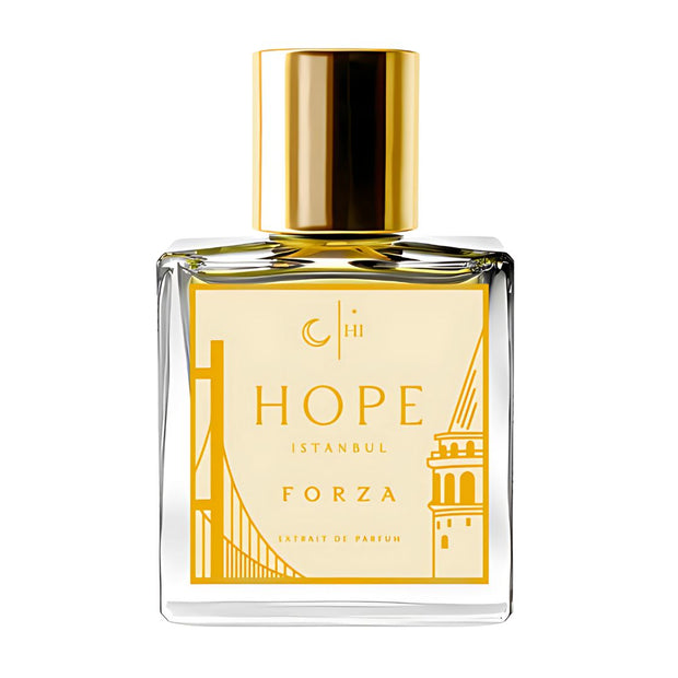 Forza Hope Istanbul Perfume bottle labeled 'Hope Istanbul Forza' with gold cap on a white background
