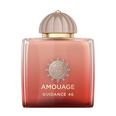 Guidance 46 by Amouage – a 2024 unisex oriental floral fragrance with notes of rose water, pear, frankincense, jasmine, vanilla, and sandalwood, created by perfumer Quentin Bisch