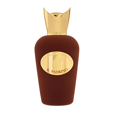 Il Padrino Sospiro Perfumes A bottle of Il Padrino Sospiro Perfumes with a brown tint and a gold-colored label and cap, displaying the brand and product name.