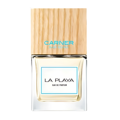 CLa Playa Carner Barcelona 
 Barcelona La Playa eau de parfum bottle with wooden cap on a white background