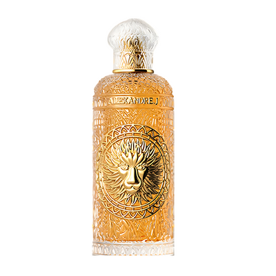 Majestic Nard Alexandre.J Decorative perfume bottle with intricate design and 'Alexandre J' branding on a white background