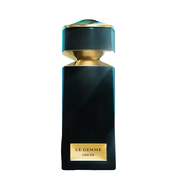 A bottle of Orom Bvlgari fragrance with a black label and gold accents.