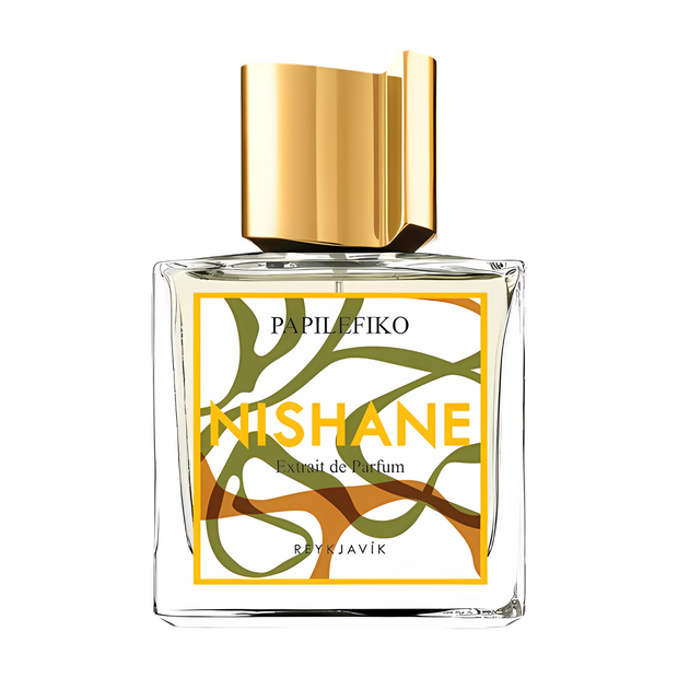 PPapilefiko Nishane perfume bottle with gold cap and 'Nishane' label on a white background