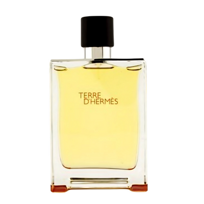 Terre d'Hermes Parfum Perfume bottle labeled 'Terre d'Hermes' on a white background