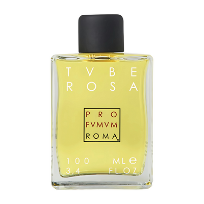 Tuberosa Profumum Roma Perfume bottle labeled 'TVBE ROSA' with 'PRO FVMVM ROMA' on a white background