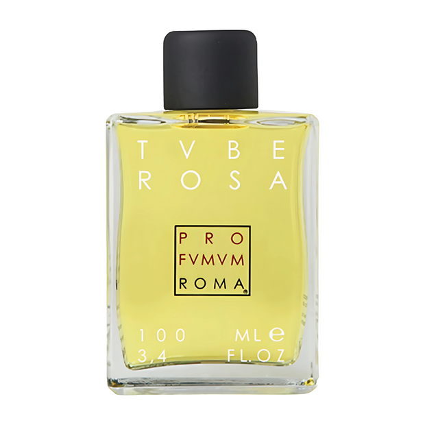 Tuberosa Profumum Roma Perfume bottle labeled 'TVBE ROSA' with 'PRO FVMVM ROMA' on a white background